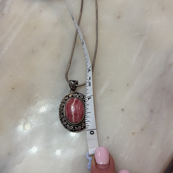 925 Silver and Rhodochrisite Pendant Necklace - Picture 4 of 4